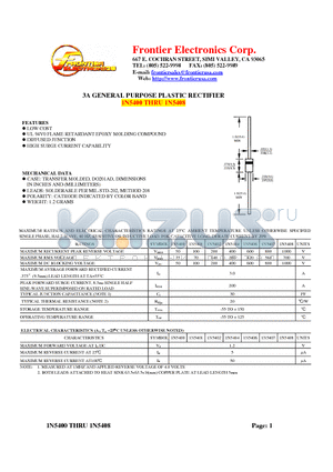 1N5401 datasheet - 3A GENERAL PURPOSE PLASTIC RECTIFIER