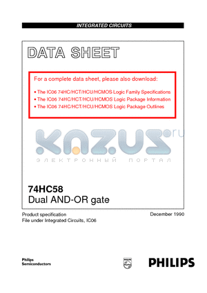 74HC58N datasheet - Dual AND-OR gate