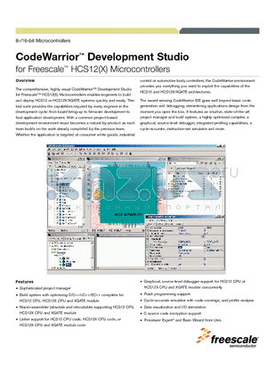 CWX-H12-ENHNC-KX datasheet - CodeWarrior Development Studio for Freescale HCS12(X) Microcontrollers