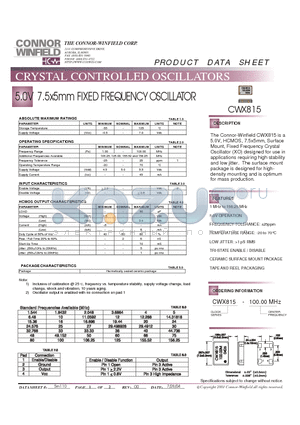 CWX815-100.00MHZ datasheet - CRYSTAL CONTROLLED OSCILLATORS