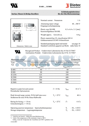 B500S datasheet - Surface Mount Si-Bridge Rectifiers