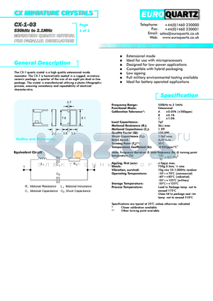 CX-1-031.0B datasheet - CX MINIATURE CRYSTALS