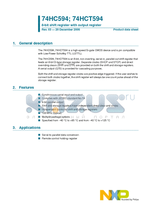 74HC594 datasheet - 8-bit shift register with output register