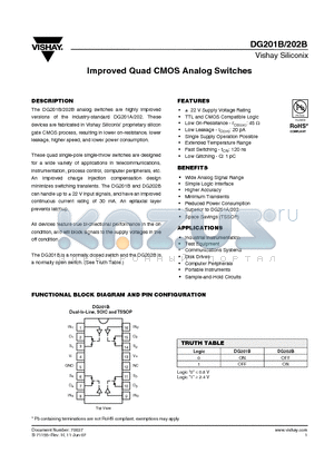 DG201BDY-T1-E3 datasheet - Improved Quad CMOS Analog Switches