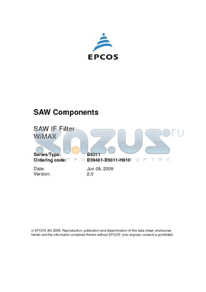 B5011_1 datasheet - SAW IF Filter WiMAX