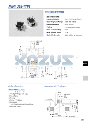 020201MB datasheet - MINI USB-TYPE