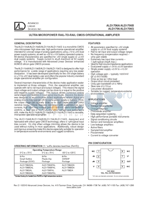 ALD1706ASAL datasheet - ULTRA MICROPOWER RAIL-TO-RAIL CMOS OPERATIONAL AMPLIFIER