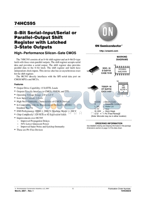 74HC595DR2G datasheet - 8−Bit Serial−Input/Serial or Parallel−Output Shift Register with Latched 3−State Outputs