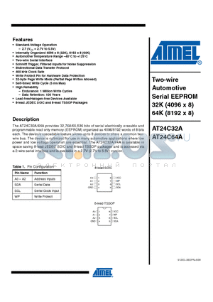 AT24C64A datasheet - Two-wire Automotive Serial EEPROM 32K (4096 x 8) 64K (8192 x 8)