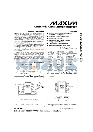 DG202AK datasheet - Quad SPST SMOS Analog Switches