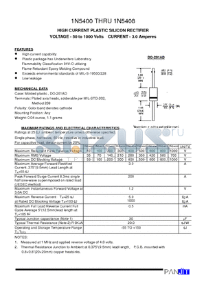 1N5402 datasheet - HIGH CURRENT PLASTIC SILICON RECTIFIER(VOLTAGE - 50 to 1000 Volts CURRENT - 3.0 Amperes)