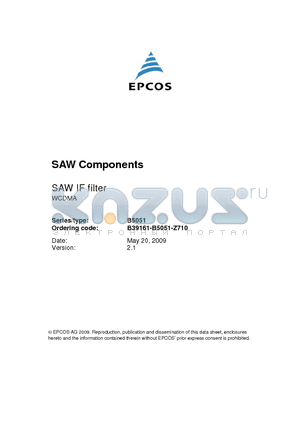 B5051 datasheet - SAW IF filter WCDMA