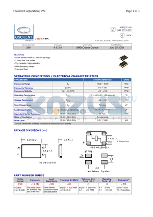 290-12.0M-SR-05GP datasheet - SMD Quartz Crystal