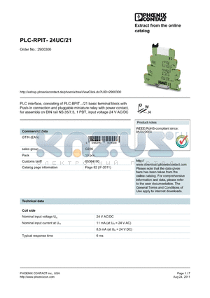 2900300 datasheet - PLC-RPIT- 24UC/21