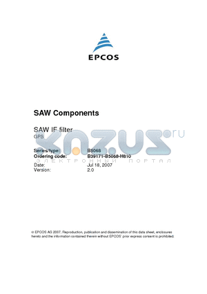 B5068 datasheet - SAW IF filter GPS