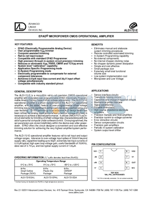 ALD1721EDA datasheet - EPAD^ MICROPOWER CMOS OPERATIONAL AMPLIFIER