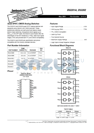DG202CJ datasheet - Quad SPST, CMOS Analog Switches