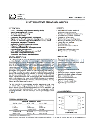 ALD1721EPA datasheet - EPAD MICROPOWER OPERATIONAL AMPLIFIER