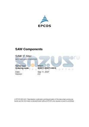 B5071 datasheet - SAW IF filter WCDMA and CDMA2000