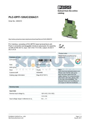 2900372 datasheet - PLC-OPIT-120UC/230AC/1