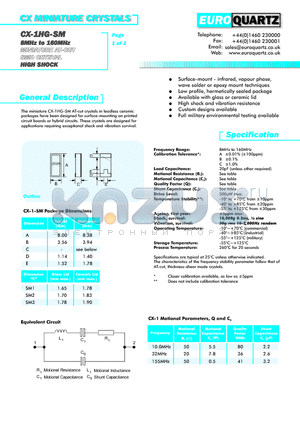 CX-1HG-SM datasheet - CX MINIATURE CRYSTALS