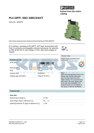 2900375 datasheet - PLC-OPIT- 5DC/ 24DC/2/ACT