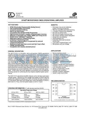 ALD1721ESAL datasheet - EPAD^ MICROPOWER CMOS OPERATIONAL AMPLIFIER