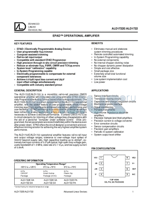 ALD1722E datasheet - EPAD OPERATIONAL AMPLIFIER