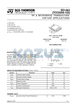 0204-125 datasheet - RF & MICROWAVE TRANSISTORS VHF/UHF APPLICATIONS