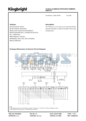 CA56-21YWA datasheet - 14.22mm (0.56INCH) FOUR DIGIT NUMERIC DISPLAY