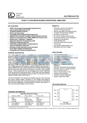 ALD1726E datasheet - EPAD ULTRA MICROPOWER OPERATIONAL AMPLIFIER