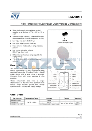 2901HY datasheet - High Temperature Low Power Quad Voltage Comparators