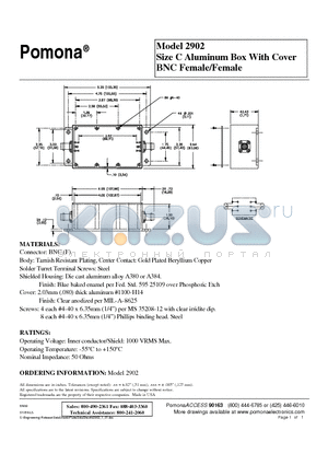 2902 datasheet - Size C Aluminum Box With Cover BNC Female/Female