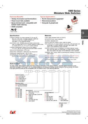 1101M2S3CQE2 datasheet - 1000 Series Miniature Slide Switches