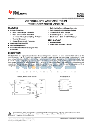 BQ24350 datasheet - Over-Voltage and Over-Current Charger Front-end Protection IC With Integrated Charging FET