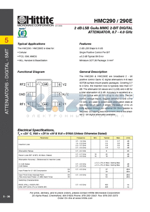 290E datasheet - 2 dB LSB GaAs MMIC 2-BIT DIGITAL