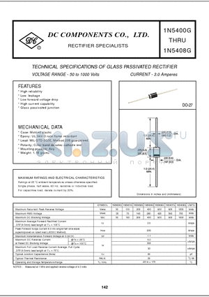 1N5402G datasheet - TECHNICAL SPECIFICATIONS OF GLASS PASSIVATED RECTIFIER