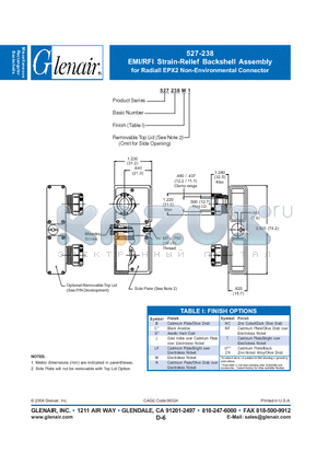 527238NC datasheet - EMI/RFI Strain-Relief Backshell Assembly for Radiall EPX2 Non-Environmental Connector