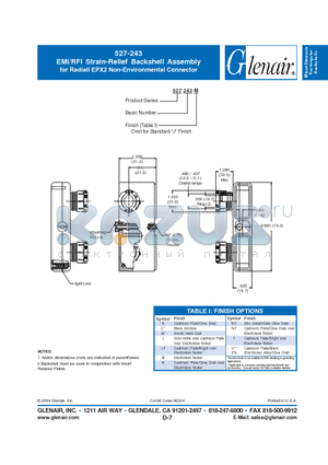 527243J datasheet - EMI/RFI Strain-Relief Backshell Assembly for Radiall EPX2 Non-Environmental Connector