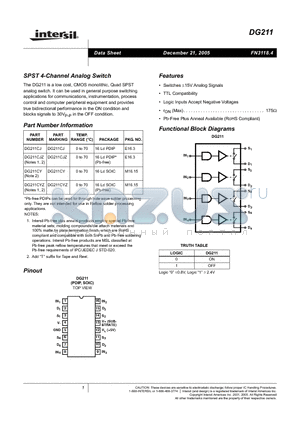 DG211CJ datasheet - SPST 4-Channel Analog Switch