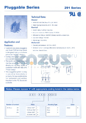 291-02B-0500 datasheet - PLUGGABLE SERIES