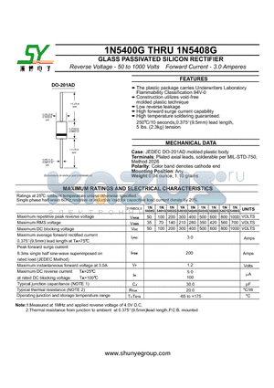 1N5402G datasheet - GLASS PASSIVATED SILICON RECTIFIER