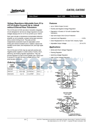 CA723C datasheet - Voltage Regulators Adjustable from 2V to 37V at Output Currents Up to 150mA without External Pass Transistors