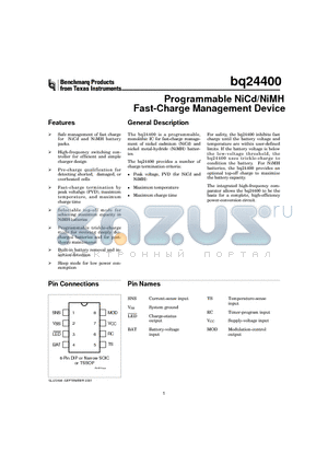 BQ24400D datasheet - Programmable NiCd/NiMH Fast-Charge Management Device