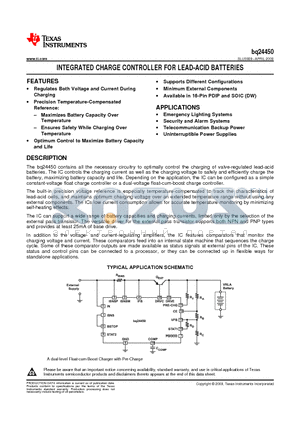 BQ24450DW datasheet - INTEGRATED CHARGE CONTROLLER FOR LEAD-ACID BATTERIES