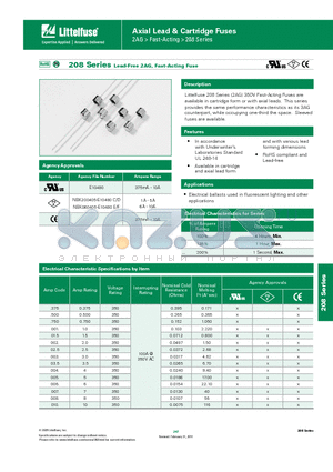 0208.375MXEP datasheet - Axial Lead & Cartridge Fuses
