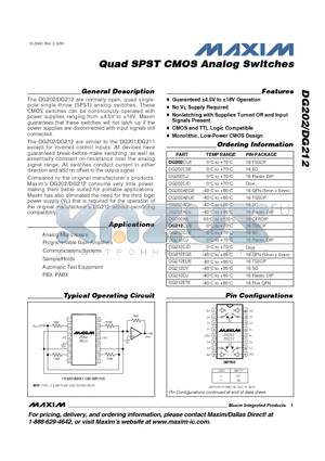 DG212CJ datasheet - Quad SPST CMOS Analog Switches