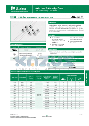 0208.750MXEP datasheet - Axial Lead & Cartridge Fuses