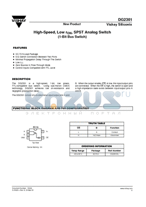 DG2301 datasheet - High-Speed, Low rON, SPST Analog Switch