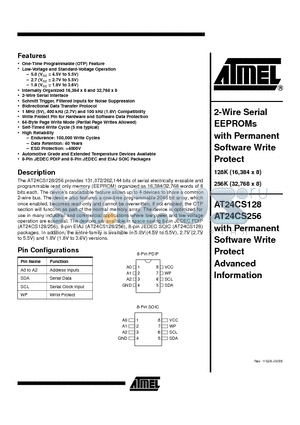 AT24CS128-10PC-1.8 datasheet - 2-Wire Serial EEPROMs with Permanent Software Write Protect